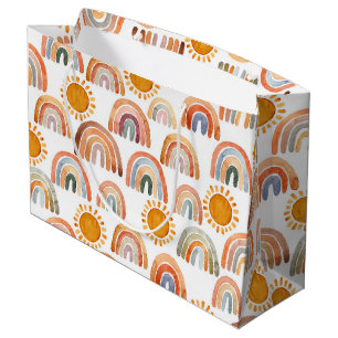 Bolsa De Regalo Grande Earthy Modern Boho Rainbow and Sun