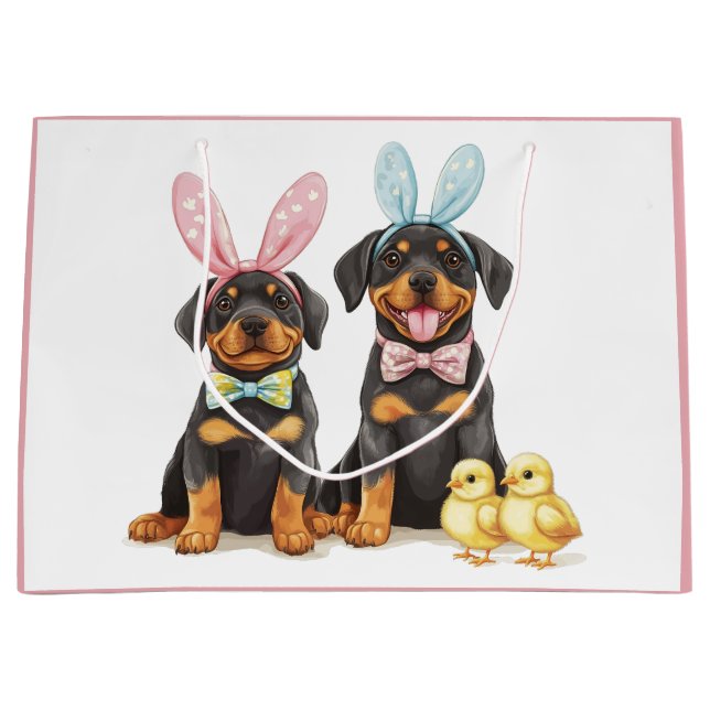 Bolsa De Regalo Grande Easter Rottweiler Dogs Bunny Ears (Anverso)