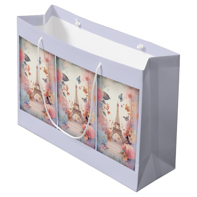 Bolsa De Regalo Grande Eiffel Tower Butterflies and Flowers (Angulo Anverso)