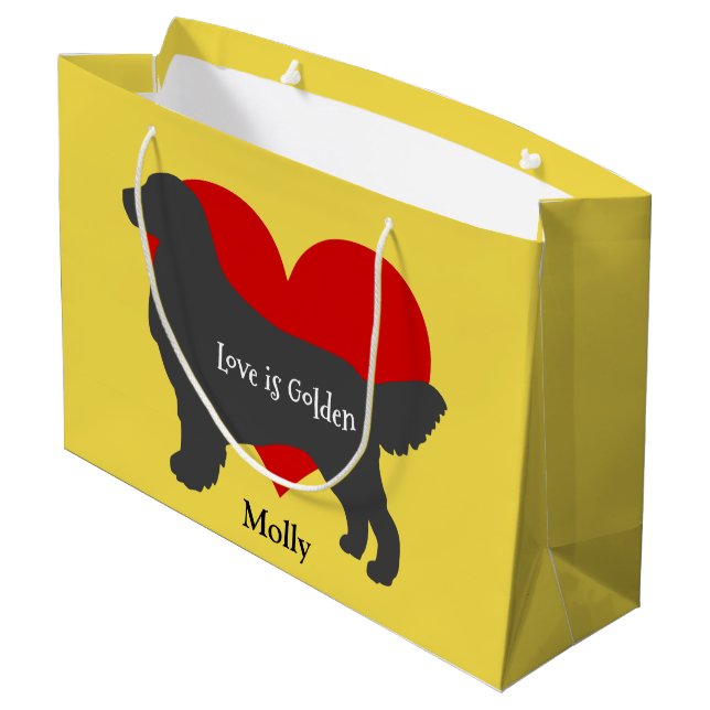 Bolsa De Regalo Grande El amor de la silueta del perro del golden (Angulo reverso)