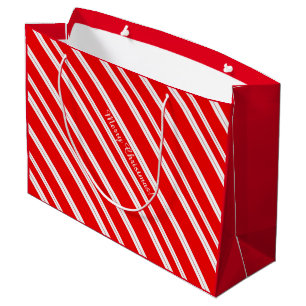 Bolsa De Regalo Grande ¡El blanco rojo del bastón de caramelo raya