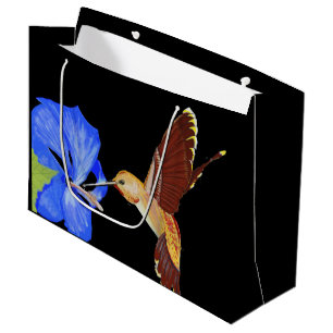 Bolsa De Regalo Grande El colibrí dorado y el hibiscus azul grandes