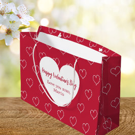 Bolsa De Regalo Grande El día de San Valentín de corazones blancos rojos
