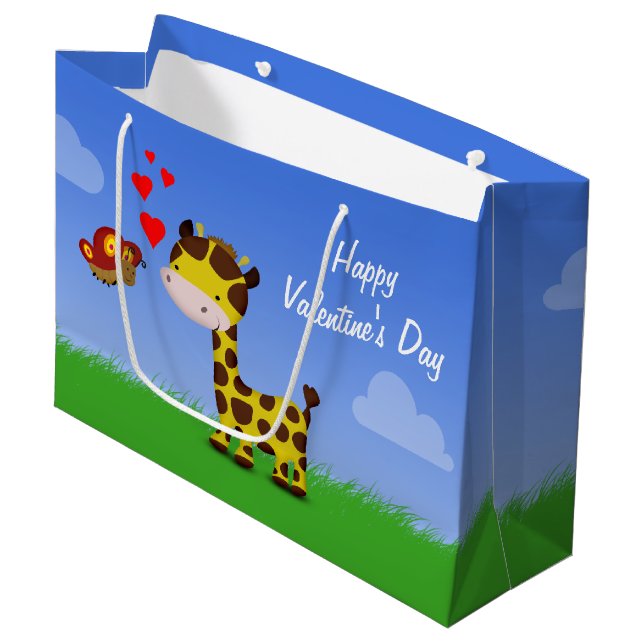 Bolsa De Regalo Grande El día de San Valentín de Giraffe y Mariposa (Angulo Anverso)