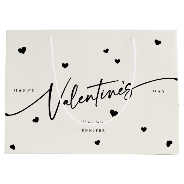 Bolsa De Regalo Grande El día de San Valentín de letra de guión elegante  (Anverso)