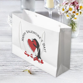Bolsa De Regalo Grande El día de San Valentín del Corazón de Pingüino Div
