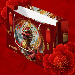 Bolsa De Regalo Grande El dragón chino rojo dorado le desea un feliz año 