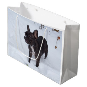 Bolsa De Regalo Grande El dulce Bulldog negro francés gusta de la nieve