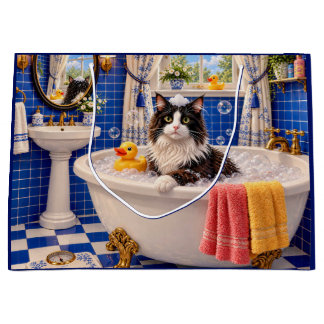 Bolsa De Regalo Grande El gato de baño azul