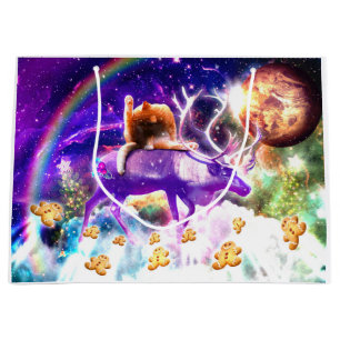 Bolsa De Regalo Grande El gato espacial se lamiendo