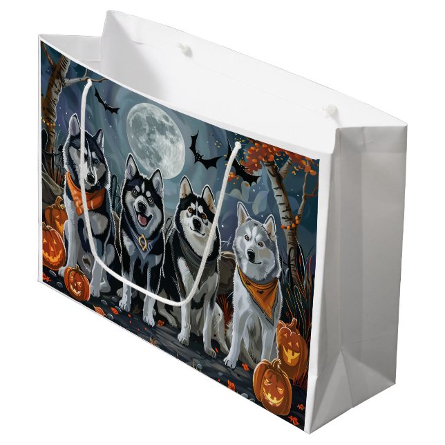 Bolsa De Regalo Grande El Husky Siberiano Halloween Spooky (Angulo Anverso)
