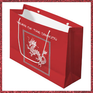 Bolsa De Regalo Grande El impresionante año rojo y blanco del dragón