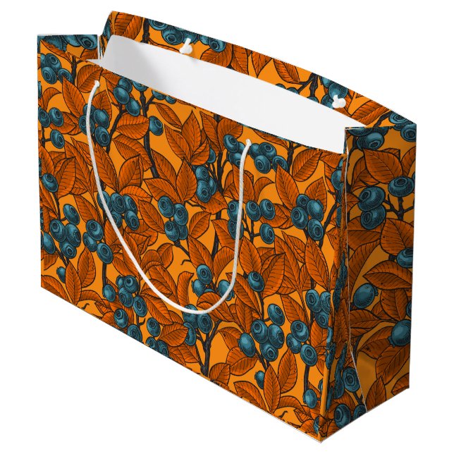 Bolsa De Regalo Grande El jardín de arándanos, azul y naranja (Angulo reverso)