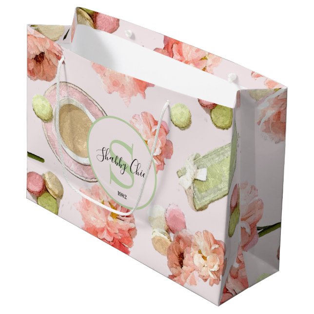 Bolsa De Regalo Grande El moderno Shabby Chic Peonies y Macarons Set (Angulo Anverso)