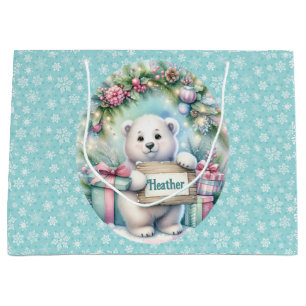 Bolsa De Regalo Grande El nombre personalizado de la niña de oso polar co