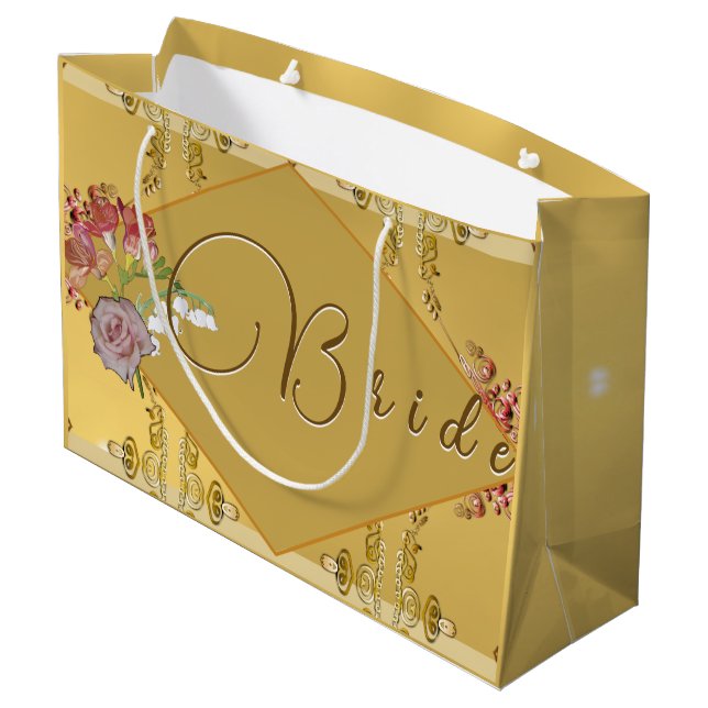 Bolsa De Regalo Grande El oro floral de la novia (Angulo reverso)