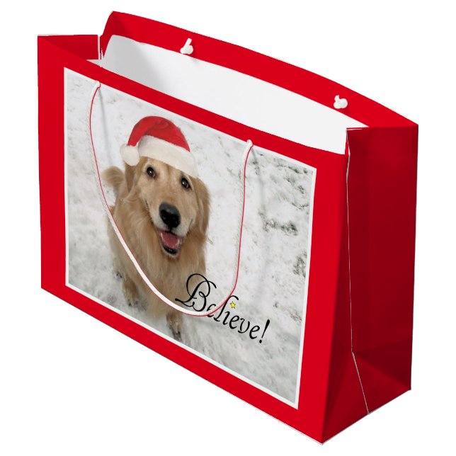 Bolsa De Regalo Grande El perro del golden retriever cree navidad (Angulo reverso)
