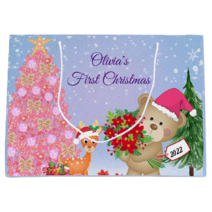 Bolsa De Regalo Grande El primer oso navideño del bebé personalizado