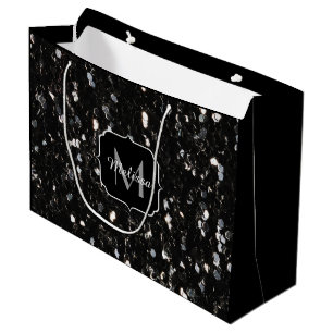 Bolsa De Regalo Grande El purpurina brillante blanco y negro chispea