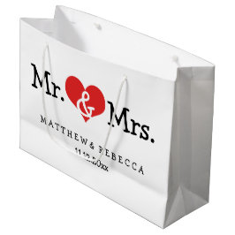 Bolsa De Regalo Grande El Sr. y la Sra. Boda del Corazón Rojo Personaliza