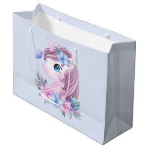 Bolsa De Regalo Grande El unicornio de bebé, lindo y mágico, con ojos gra