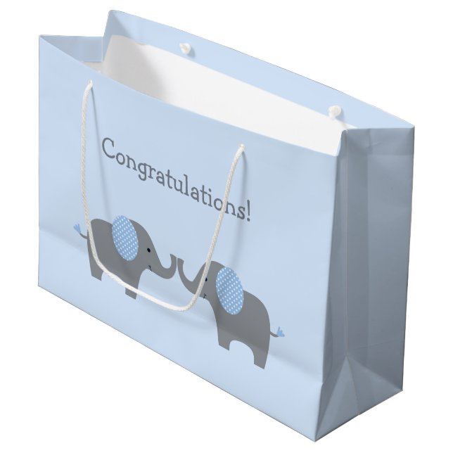 Bolsa De Regalo Grande Elefante Baby Shower Larg de puntos de polka azul  (Angulo Anverso)