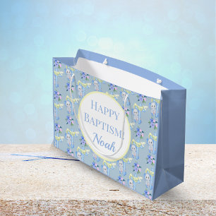 Bolsa De Regalo Grande Elefante Bebé Con Cruce Hogar Baptismo Feliz