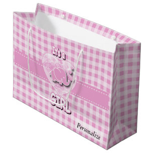Bolsa De Regalo Grande Elefante bebé de color rosa y blanco