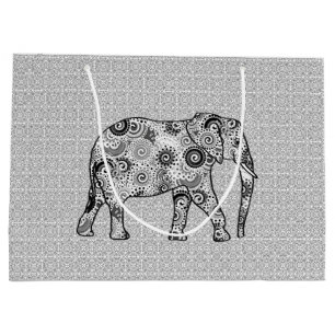Bolsa De Regalo Grande Elefante de Swirtal, gris, negro y blanco