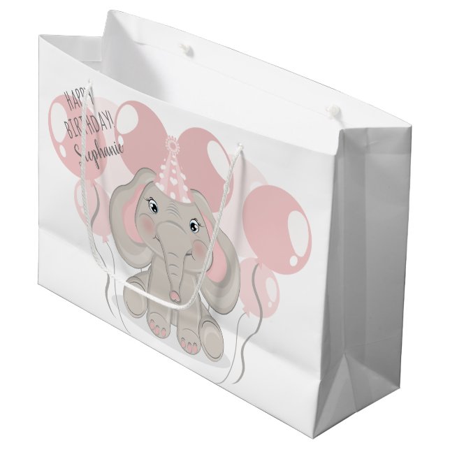 Bolsa De Regalo Grande Elefante en el Gorra de la fiesta de cumpleaños (Angulo Anverso)
