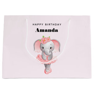 Bolsa De Regalo Grande Elefante rosa y gris lindo Balerina Cumpleaños