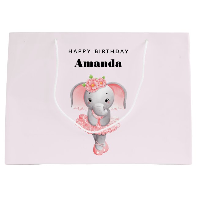 Bolsa De Regalo Grande Elefante rosa y gris lindo Balerina Cumpleaños (Anverso)