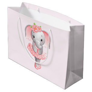 Bolsa De Regalo Grande Elefante rosa y gris suave Ballerina