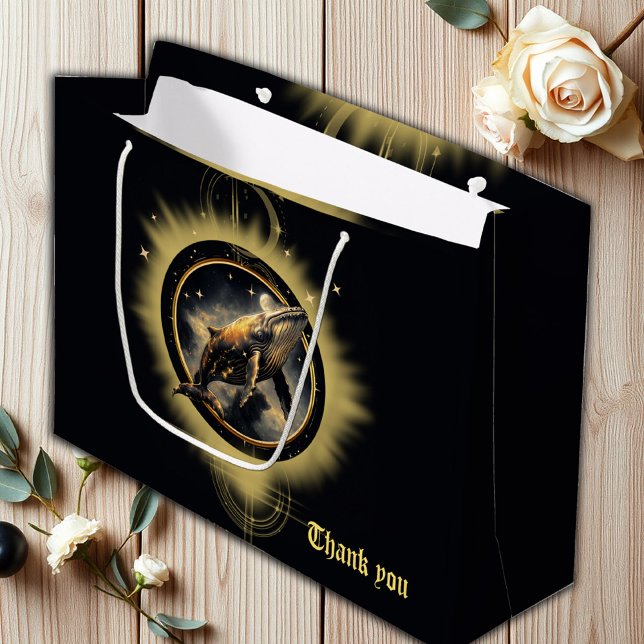 Bolsa De Regalo Grande Elegancia cósmica, la ballena dorada y negra (Subido por el creador)
