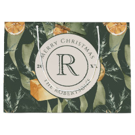 Bolsa De Regalo Grande Elegancia de invierno festiva: acuarela monogramad