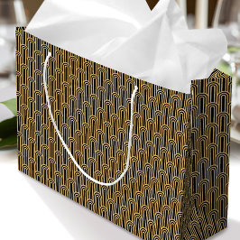 Bolsa De Regalo Grande Elegant Art Deco Pattern Arches Black Gold Chic