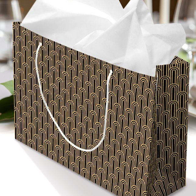 Bolsa De Regalo Grande Elegant Art Deco Pattern Arches Black Gold Chic (Subido por el creador)