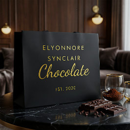Bolsa De Regalo Grande Elegant Black Gold Script Chocolate