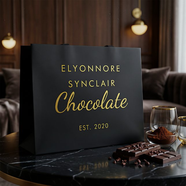 Bolsa De Regalo Grande Elegant Black Gold Script Chocolate (Subido por el creador)