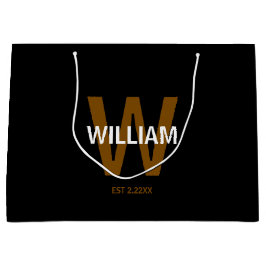 Bolsa De Regalo Grande Elegant Black &White Personalized Name Monogram