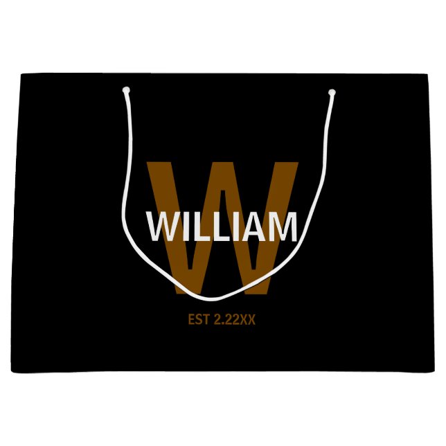 Bolsa De Regalo Grande Elegant Black &White Personalized Name Monogram (Anverso)
