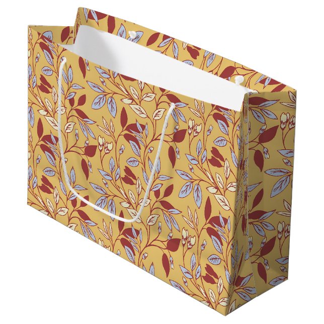 Bolsa De Regalo Grande Elegant Floral Pattern with Red and Blue Leaves (Angulo Anverso)
