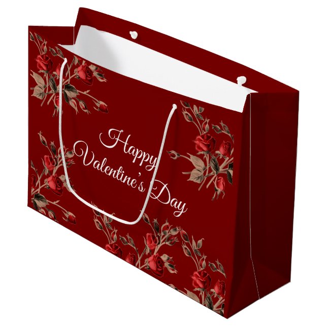 Bolsa De Regalo Grande Elegant Floral Red Happy Valentine’s Day  (Angulo Anverso)