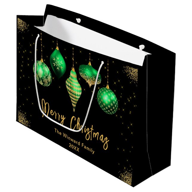Bolsa De Regalo Grande Elegant Gold and Green Ornament Christmas (Angulo Anverso)