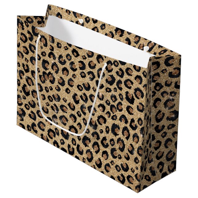 Bolsa De Regalo Grande Elegant Gold Glitter Black Leopard Print (Angulo Anverso)