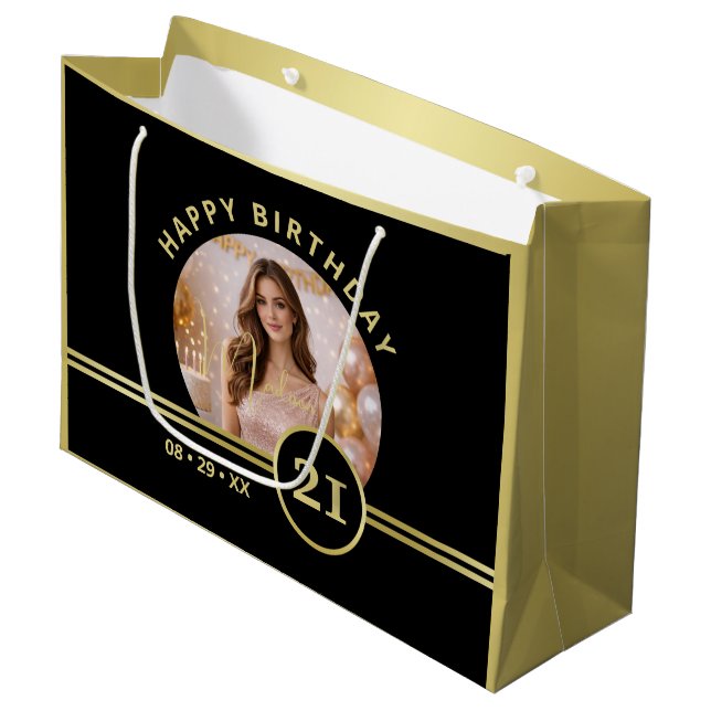 Bolsa De Regalo Grande Elegant Gold Signature Monogram with Photo (Angulo Anverso)