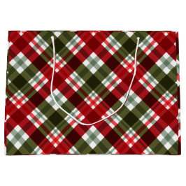 Bolsa De Regalo Grande Elegant green & white Red Plaid Rustic Christmas