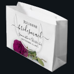 Bolsa De Regalo Grande Elegant Magenta Plum Rose Posh Bridesmaid Wedding<br><div class="desc">These beautiful gift bags are designed as a wedding gift or favor bag for your Bridesmaids. They feature a simple yet stunning design with a long stemmed magenta plum or berry purple colored rose lying on its side. The title "Bridesmaid" written in fancy script letters with swashes on the ends....</div>