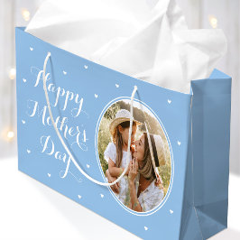 Bolsa De Regalo Grande Elegant Mother's Day Custom Photos Blue White