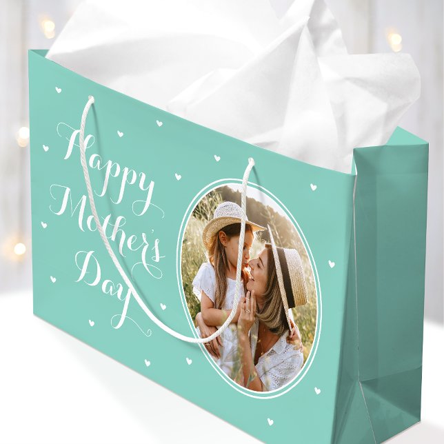Bolsa De Regalo Grande Elegant Mother's Day Custom Photos Mint White (Subido por el creador)